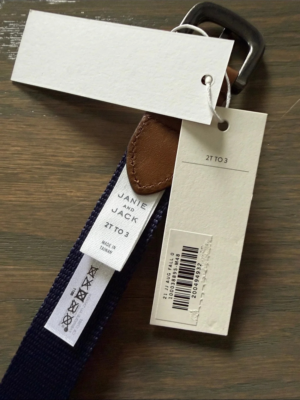 NWT Janie & Jack Boys 2T-3T Navy Embroidered Dog Belt